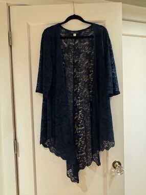 Blue Rain Lace Open-Front Kimono Cardigan Small
